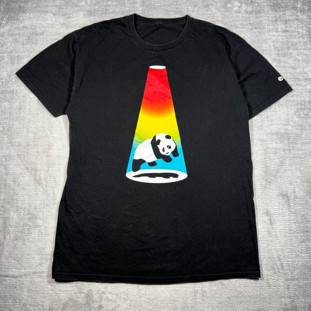 Enjoi Skateboards Shirt Mens Large Black Panda Rainbow Spotlight Skater Y2K